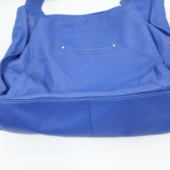 B MAKOWSKY Silver Hot Metal Collection Large Blue Leather Satchel Handbag Tote - Picture 6 of 8